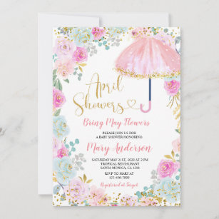 Pink April Showers Bring May Flowers Baby Shower Invitation