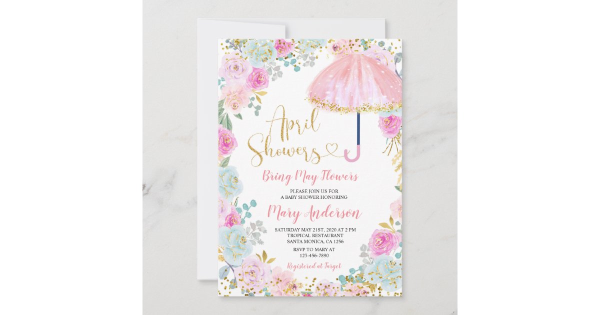 Pink April Showers Bring May Flowers Baby Shower Invitation Zazzle