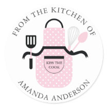 Pink Apron Kiss the Cook From the Kitchen of Classic Round Sticker Pink Apron Kiss the Cook From the Kitchen of Classic Round Sticker