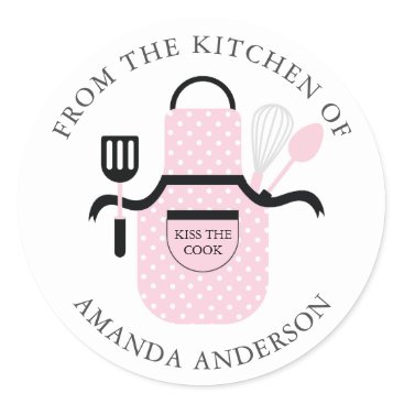Pink Apron Kiss the Cook From the Kitchen of Classic Round Sticker