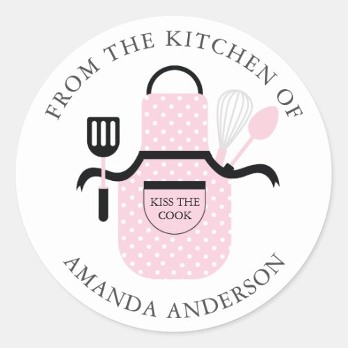 Pink Apron Kiss the Cook From the Kitchen of Classic Round Sticker