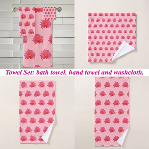 Pink Aptenia Flower Seamless Pattern on Bath Towel Set