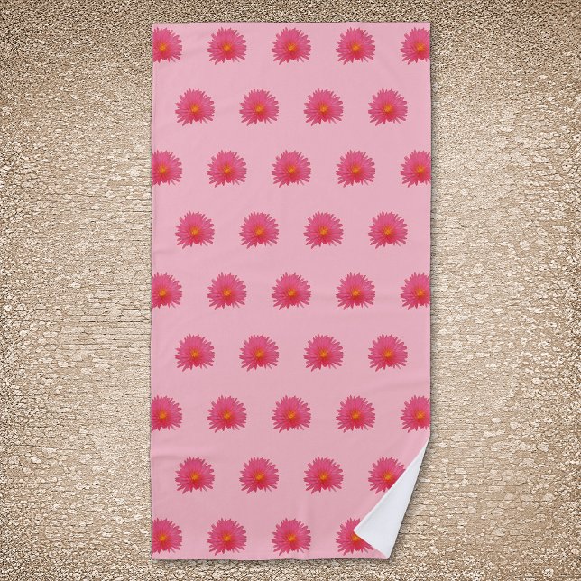 Pink Aptenia Flower Seamless Pattern on Beach Towel (Creator Uploaded)