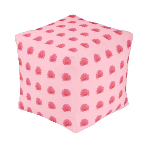 Pink Aptenia Flower Seamless Pattern on Cube Pouf