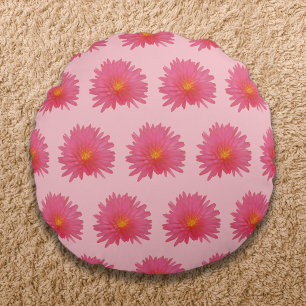 Pink Aptenia Flower Seamless Pattern on Round Pillow