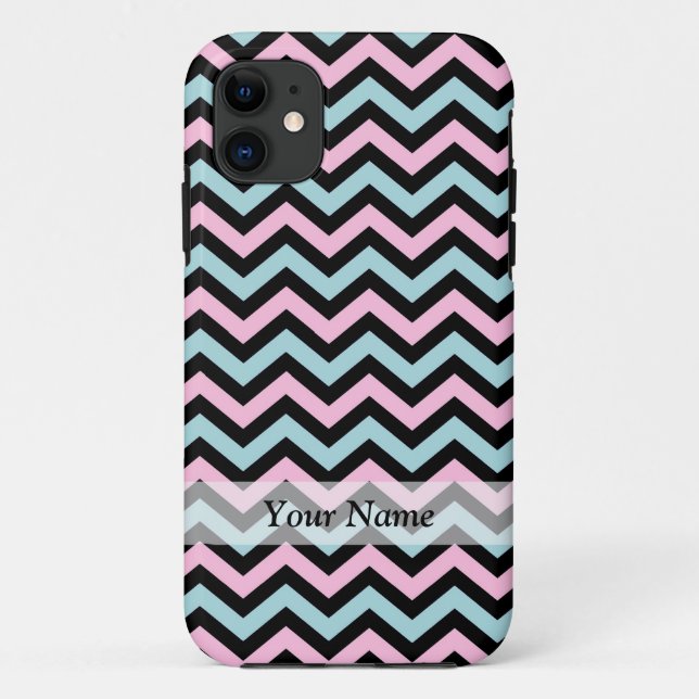 Pink aqua and black chevron Case-Mate iPhone case (Back)