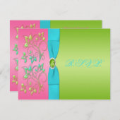 Pink, Aqua, and Lime Floral Reply Card (Front/Back)