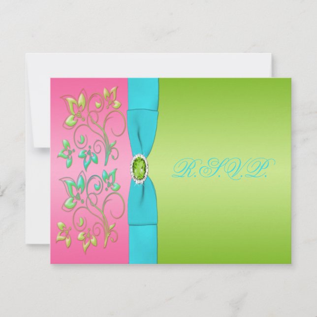 Pink, Aqua, and Lime Floral Reply Card (Front)