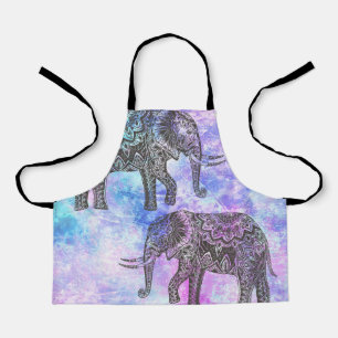 Pink Aqua Black Elephant Bright Tribal Apron