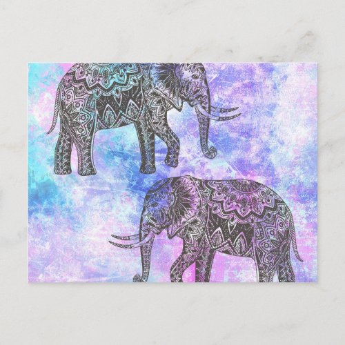 Pink Aqua Black Elephant Bright Tribal Postcard