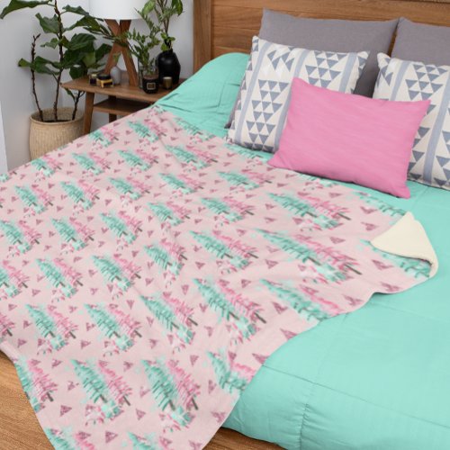 Pink Aqua Blue Colorful Christmas Gingerbread Tree Fleece Blanket