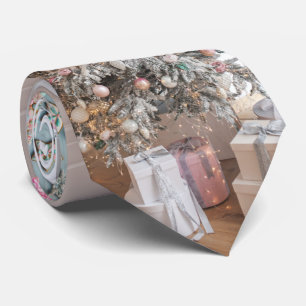 Pink Aqua Blue Colorful Christmas Gingerbread Tree Neck Tie
