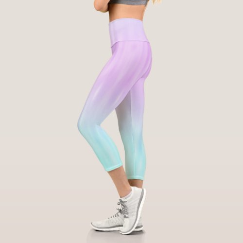 Pink Aqua Blue Pastel Gradient Ombre Girly Chic Capri Leggings