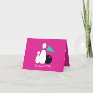 Pink & Aqua Bowling Party Thank You Card