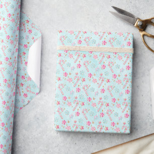 Pink & Aqua Candy Canes Christmas Wrapping Paper
