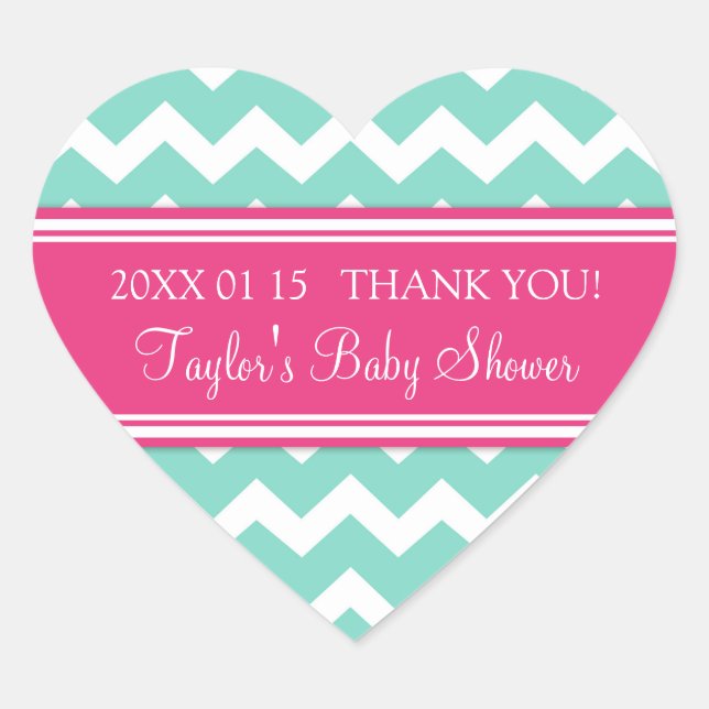 Pink Aqua Chevron Baby Shower Favor Stickers (Front)