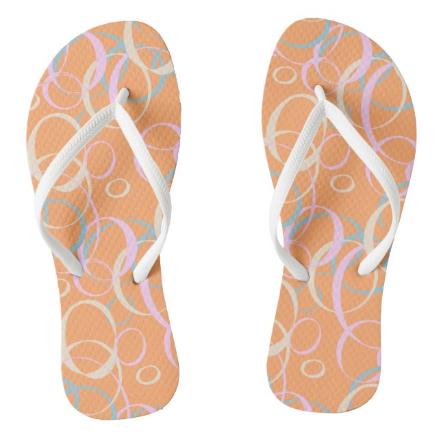Pink Aqua Cream Pastel Bubbles on Orange Flip Flops (Footbed)