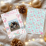 Pink & Aqua Flamingo Beach Christmas Photo Holiday Card<br><div class="desc">PreppyPrint.com - Celebrate Christmas in style! Add your personalized touch to these Christmas cards. Transfer this design onto the products of your choice too! Click the box under "Zazzle Logo" to remove the Zazzle logo from the back of the card. Please visit my designer store,  PreppyPrint.com,  for coordinating items.</div>