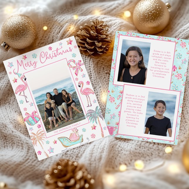 Pink & Aqua Flamingo Beach Christmas Photo Holiday Card (Creator Uploaded)