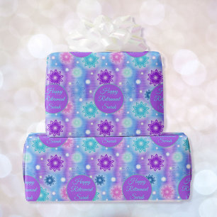 Pink Aqua Floral Happy Retirement Personalize Name Wrapping Paper