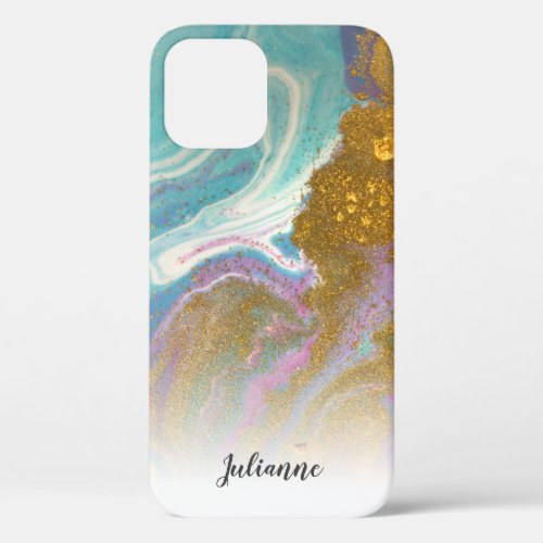 Pink Aqua Gold Glitter Marble Personalized Case