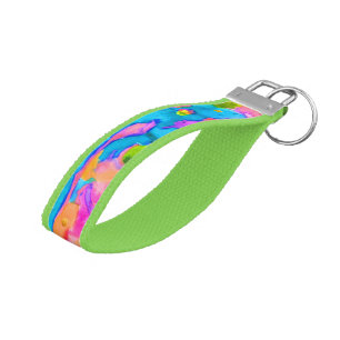 Pink Aqua Green Neon Abstract Wrist Keychain