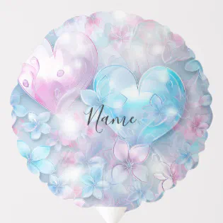 Pink Aqua Hearts and Flowers Balloon