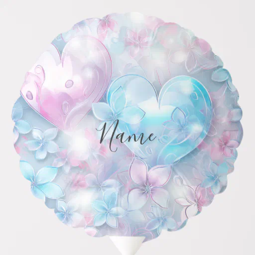 Pink Aqua Hearts and Flowers Balloon