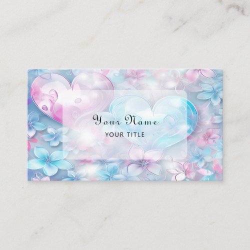 Pink Aqua Hearts and Flowers Business Card
