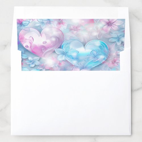 Pink Aqua Hearts and Flowers Envelope Liner