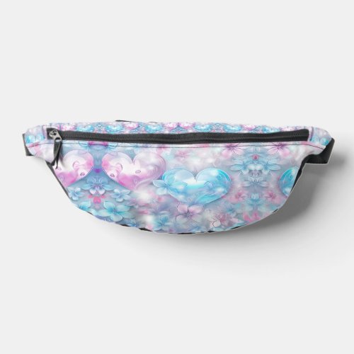 Pink Aqua Hearts and Flowers Fanny Pack