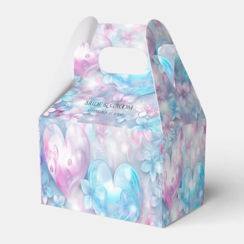 Pink Aqua Hearts and Flowers Favor Box