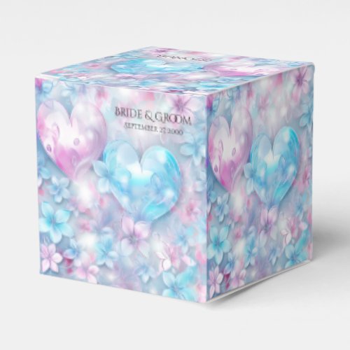 Pink Aqua Hearts and Flowers Favor Box