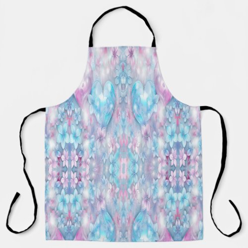 Pink Aqua Hearts and Flowers Floral Apron