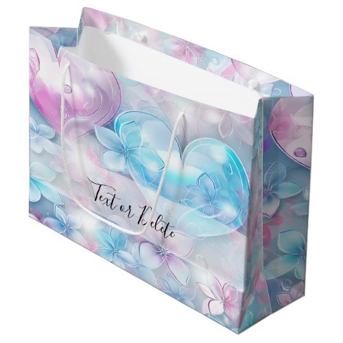 Pink Aqua Hearts and Flowers Gift Bag