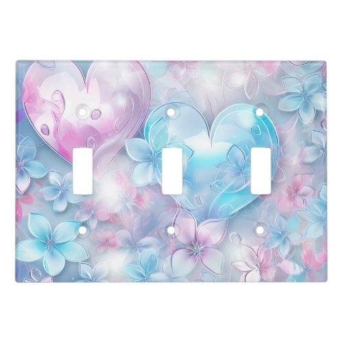 Pink Aqua Hearts and Flowers Light Switch Cover