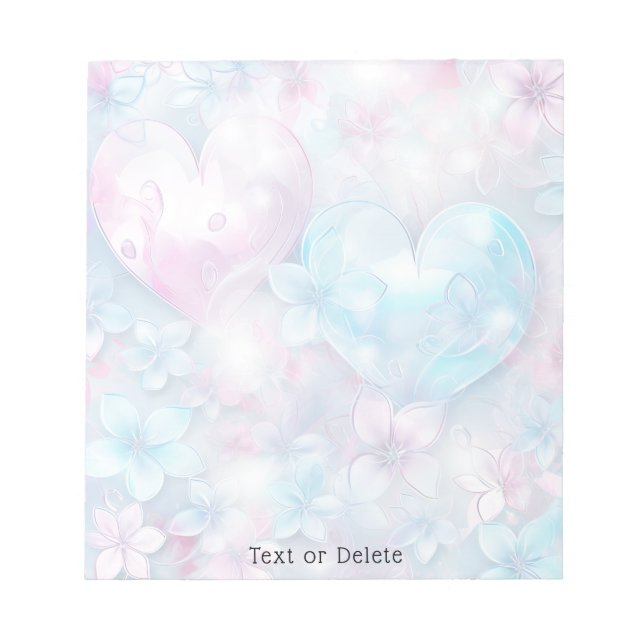 Pink Aqua Hearts and Flowers Notepad (Front)