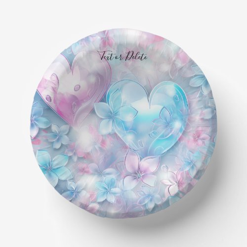 Pink Aqua Hearts and Flowers Paper Bowl