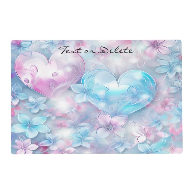 Pink Aqua Hearts and Flowers Placemat (Front)