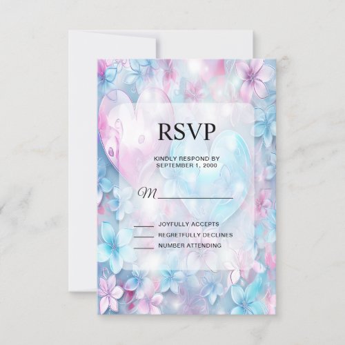 Pink Aqua Hearts and Flowers RSVP Card