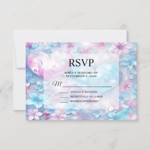 Pink Aqua Hearts and Flowers RSVP Card