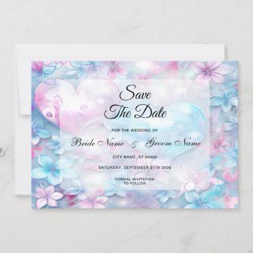 Pink Aqua Hearts and Flowers Save The Date
