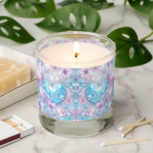 Pink Aqua Hearts and Flowers Scented Jar Candle