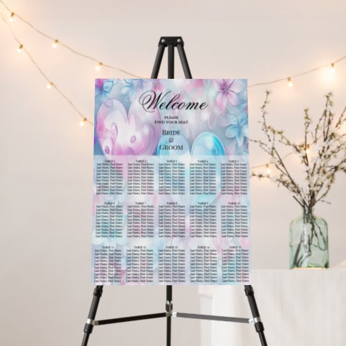 Pink Aqua Hearts and Flowers Seating Chart Foam Board