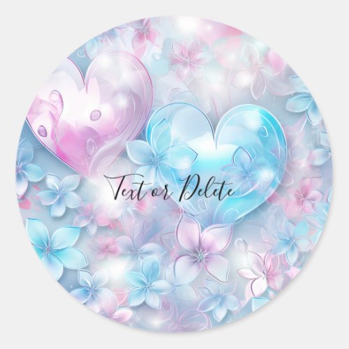 Pink Aqua Hearts and Flowers Sticker