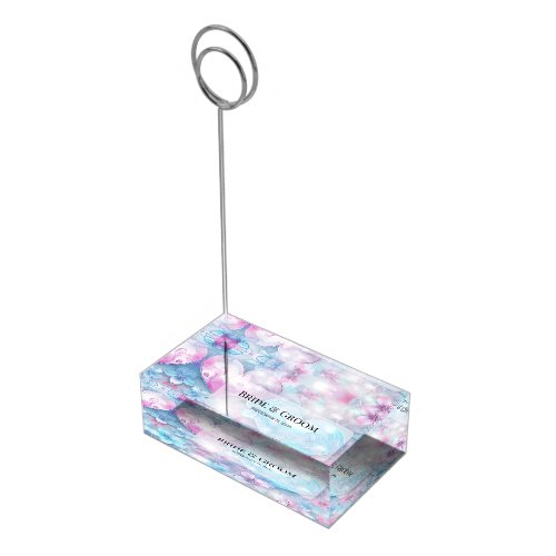 Pink Aqua Hearts and Flowers Table Card Holder