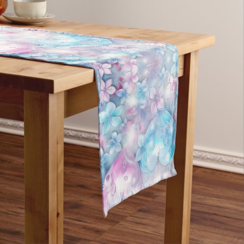 Pink Aqua Hearts and Flowers Table Runner