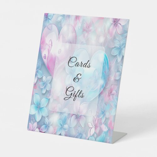 Pink Aqua Hearts and Flowers Tabletop Signs