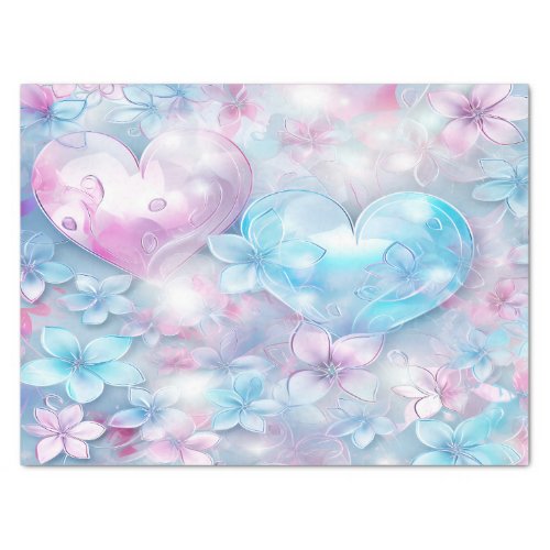 Pink Aqua Hearts and Flowers Tissue Paper