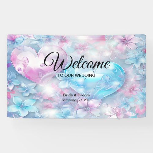 Pink Aqua Hearts and Flowers Welcome Banner